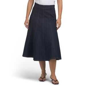 BAGATELLE COLLECTION Dark Wash Seamed Midi Skirt